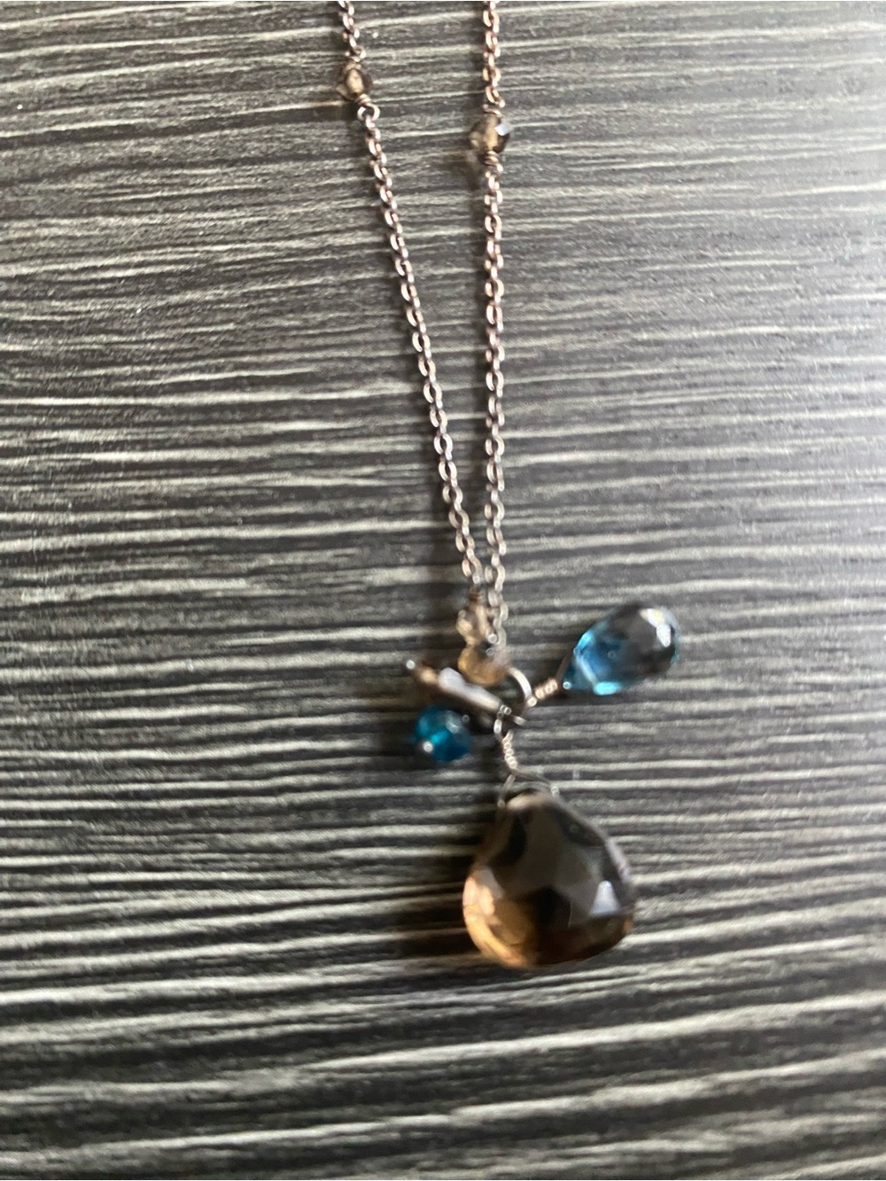 Blue and brown Teardrop Pendant sterling silver Necklace -